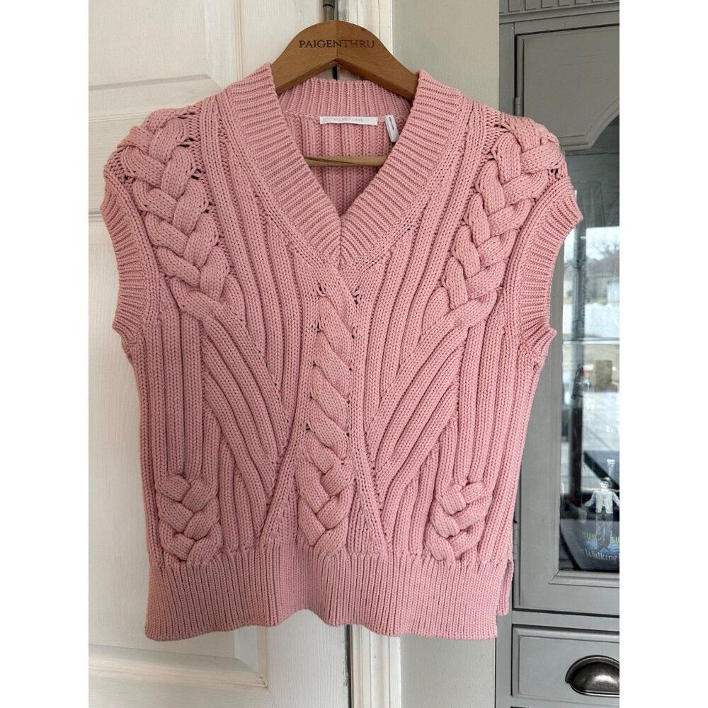 Helmut Lang Small Beverly Cable Sweater in Cloud Pink Chunky Knit Preppy